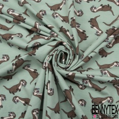 Jersey Coton Elasthanne motif loutre rigolote fond vert glacé
