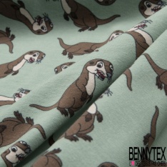 Jersey Coton Elasthanne motif loutre rigolote fond vert glacé