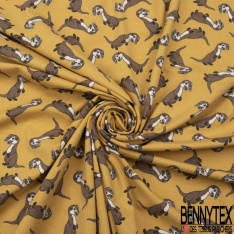 Jersey Coton Elasthanne motif loutre rigolote fond jaune d'oeuf