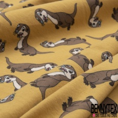 Jersey Coton Elasthanne motif loutre rigolote fond jaune d'oeuf