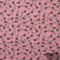Jersey Coton Elasthanne motif loutre rigolote fond rose maritime