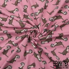 Jersey Coton Elasthanne motif loutre rigolote fond rose maritime
