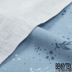 Jersey Coton Elasthanne motif petite étoile et plante fantaisie fond bleu de rêve