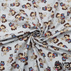 Jersey Coton Elasthanne motif hamster cow boy fond bleu léger