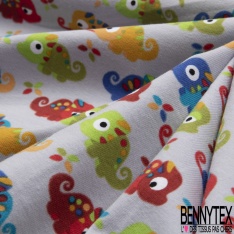 Jersey Coton Elasthanne motif petits caméléons rigolos fond gris perle