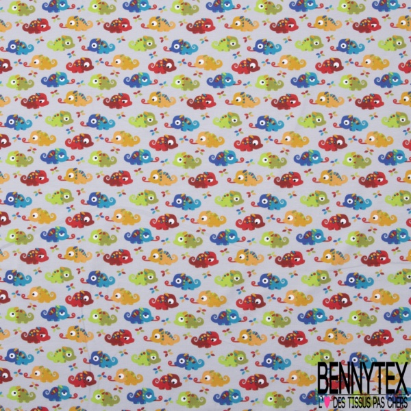 Jersey Coton Elasthanne motif petits caméléons rigolos fond gris perle