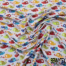 Jersey Coton Elasthanne motif petits caméléons rigolos fond gris perle