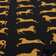 Crêpe viscose imprimé floral rétro fond noir