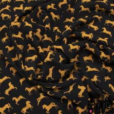 Crêpe viscose imprimé floral rétro fond noir