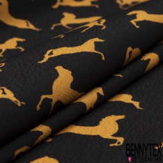 Crêpe viscose imprimé floral rétro fond noir