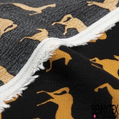 Crêpe viscose imprimé floral rétro fond noir