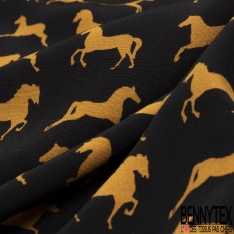 Crêpe viscose imprimé floral rétro fond noir