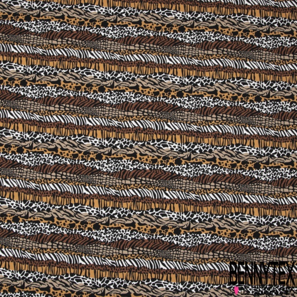 Jersey Coton Elasthanne motif bande fantaisie de peau de bête camaïeu de marron