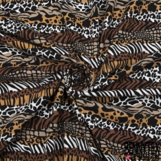 Jersey Coton Elasthanne motif bande fantaisie de peau de bête camaïeu de marron