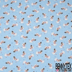 Jersey Coton Elasthanne motif arc en ciel fantaisie fond bleu de rêve