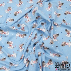 Jersey Coton Elasthanne motif arc en ciel fantaisie fond bleu de rêve