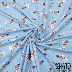 Jersey Coton Elasthanne motif arc en ciel fantaisie fond bleu de rêve