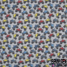 Jersey Coton Elasthanne motif monster trucks multicolore fond noir