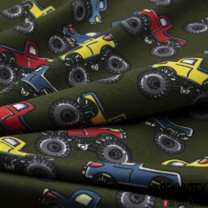 Jersey Coton Elasthanne motif monster trucks multicolore fond souris