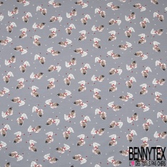 Jersey Coton Elasthanne motif chien cosmonaute fantaisie fond zeste vert
