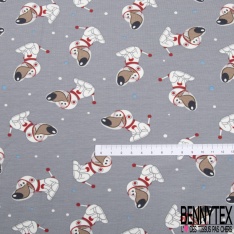 Jersey Coton Elasthanne motif chien cosmonaute fantaisie fond zeste vert