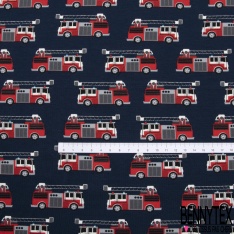 Jersey Coton Elasthanne motif camion de pompier grande échelle fond anthracite