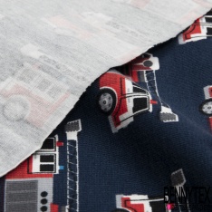 Jersey Coton Elasthanne motif camion de pompier grande échelle fond anthracite