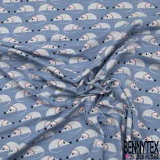 Jersey Coton Elasthanne motif petite souris mignonnette fond bleu crépuscule