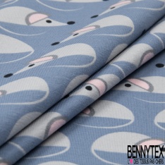 Jersey Coton Elasthanne motif petite souris mignonnette fond bleu crépuscule