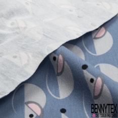 Jersey Coton Elasthanne motif petite souris mignonnette fond bleu crépuscule