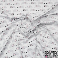 Jersey Coton Elasthanne motif petite souris mignonnette fond bleu crépuscule