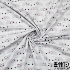 Jersey Coton Elasthanne motif petite souris mignonnette fond bleu crépuscule