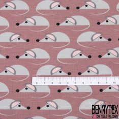 Jersey Coton Elasthanne motif petite souris mignonnette fond gris perle