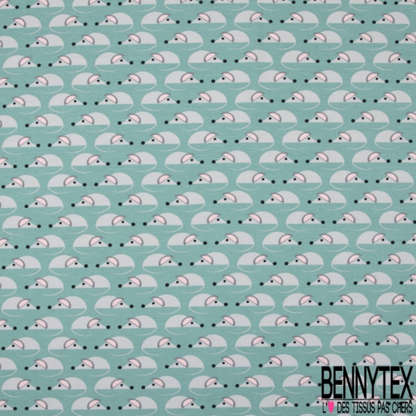 Jersey Coton Elasthanne motif petite souris mignonnette fond bleu du Nil
