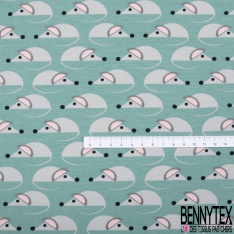 Jersey Coton Elasthanne motif petite souris mignonnette fond bleu du Nil