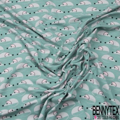 Jersey Coton Elasthanne motif petite souris mignonnette fond bleu du Nil