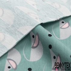 Jersey Coton Elasthanne motif petite souris mignonnette fond bleu du Nil