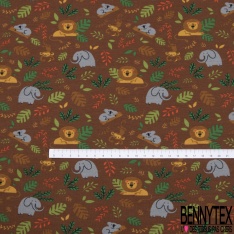 Jersey Coton Elasthanne motif petits animaux sauvages fond bleu insigne