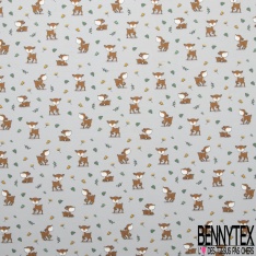 Jersey Coton Elasthanne motif petit faon mignon fond lilas français