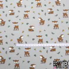 Jersey Coton Elasthanne motif petit faon mignon fond lilas français