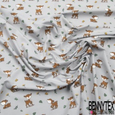 Jersey Coton Elasthanne motif petit faon mignon fond lilas français