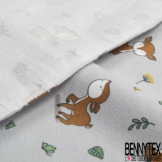 Jersey Coton Elasthanne motif petit faon mignon fond lilas français