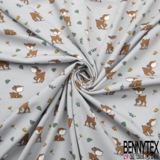 Jersey Coton Elasthanne motif petit faon mignon fond lilas français