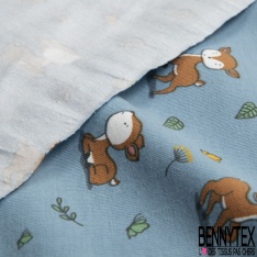 Jersey Coton Elasthanne motif petit faon mignon fond gris perle