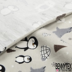 Jersey Coton Elasthanne motif petit pingouin manchot ours phoque fond matin glacial