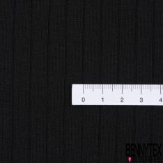 Maille côtelée 2x5 viscose fine rayure horizontale blanc cassé bleu insigne