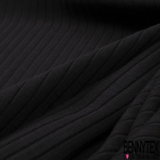 Maille côtelée 2x5 viscose fine rayure horizontale blanc cassé bleu insigne