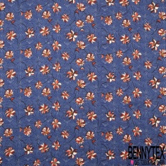 Crêpe viscose imprimé grande plantes et feuilles tropicaux multicolores fond bleu insigne