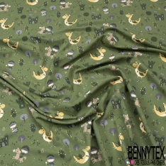 Jersey Coton Elasthanne motif dragon et preu chevalier fond bleu della robbia