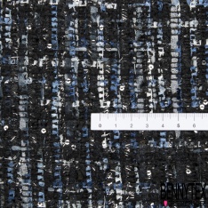 Natté de luxe noir camaïeu de bleu et blanc à sequins et lurex argent